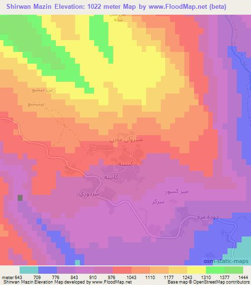 Shirwan Mazin,Iraq Elevation Map