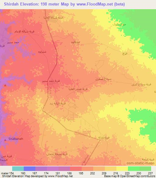 Shirdah,Iraq Elevation Map