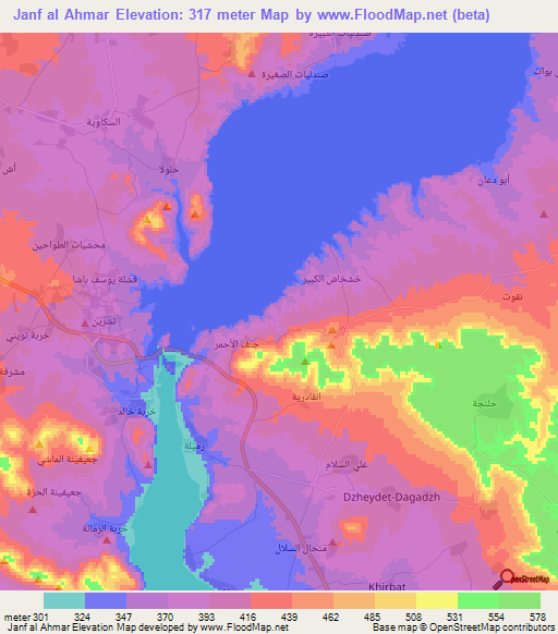 Janf al Ahmar,Syria Elevation Map