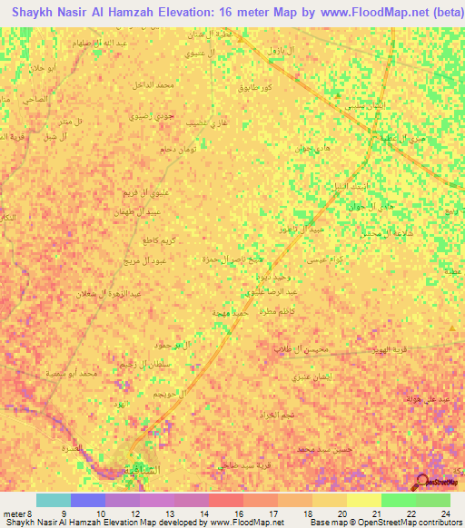 Shaykh Nasir Al Hamzah,Iraq Elevation Map