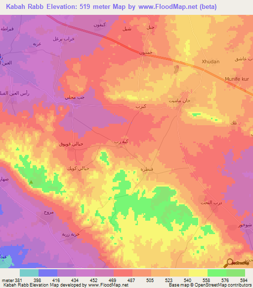 Kabah Rabb,Syria Elevation Map