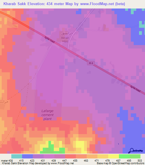 Kharab Sakk,Syria Elevation Map