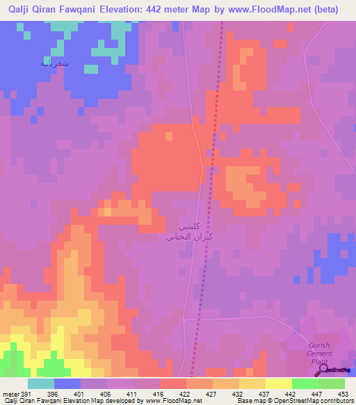 Qalji Qiran Fawqani,Syria Elevation Map
