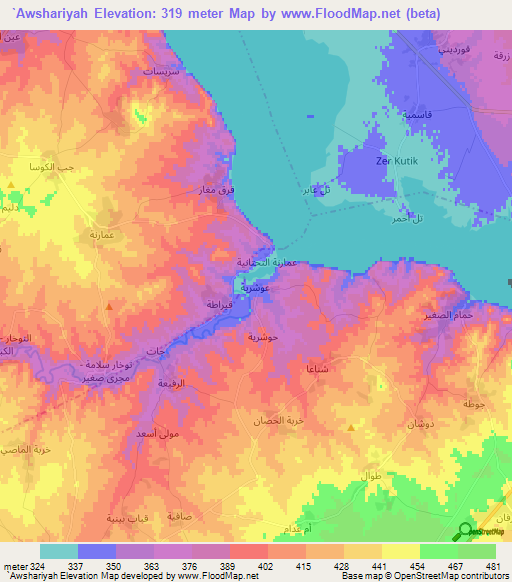 `Awshariyah,Syria Elevation Map