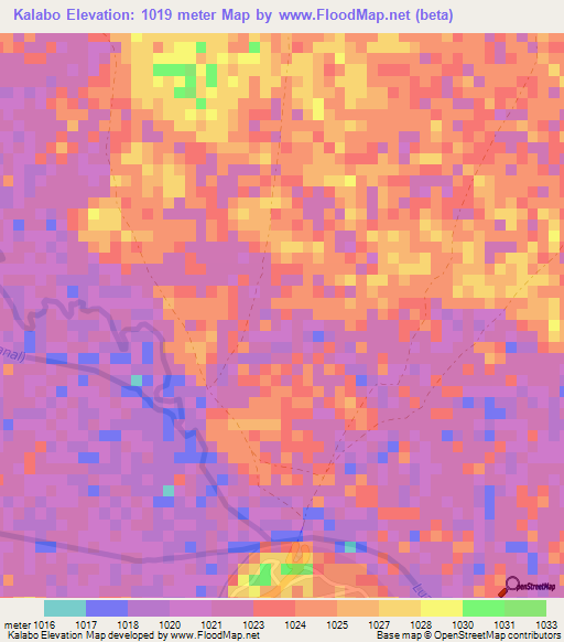 Kalabo,Zambia Elevation Map
