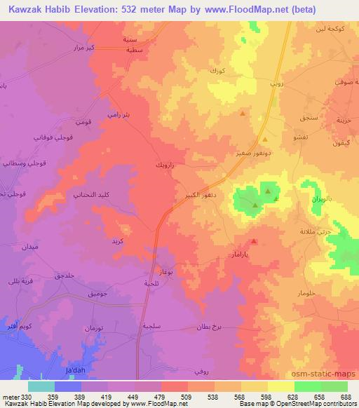 Kawzak Habib,Syria Elevation Map