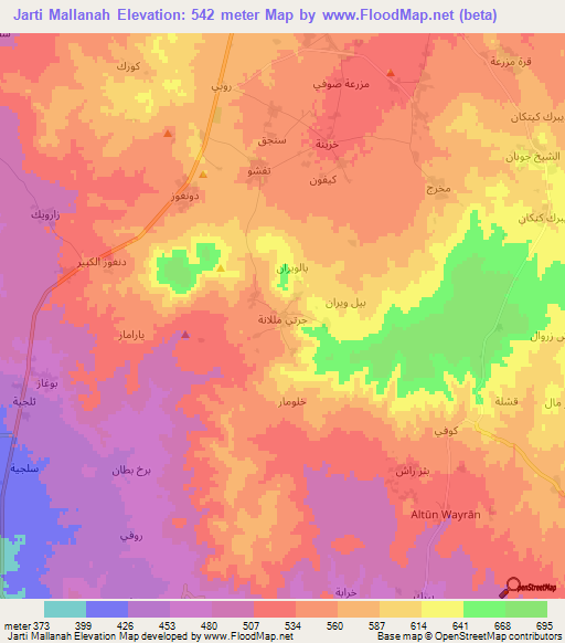 Jarti Mallanah,Syria Elevation Map