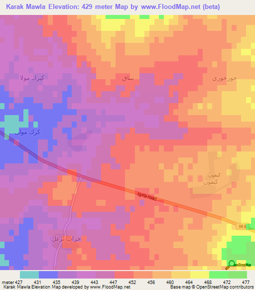 Karak Mawla,Syria Elevation Map