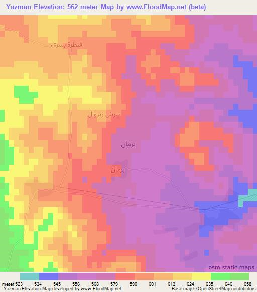 Yazman,Syria Elevation Map