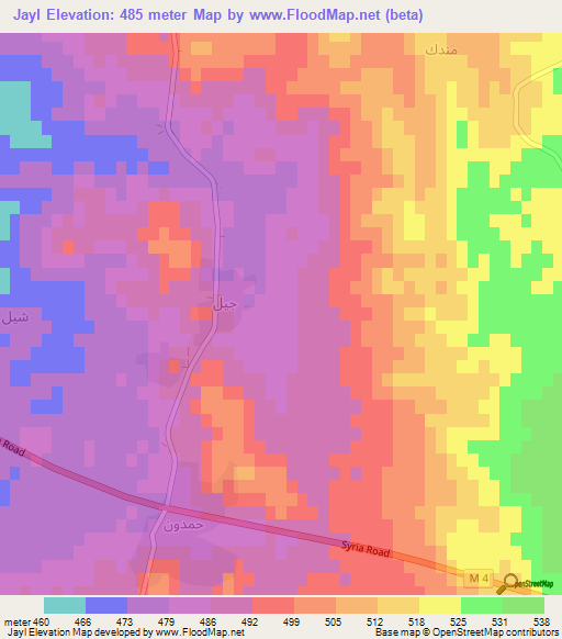 Jayl,Syria Elevation Map