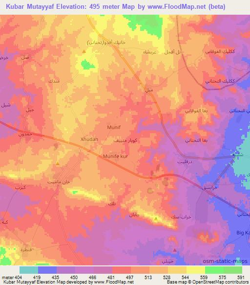 Kubar Mutayyaf,Syria Elevation Map