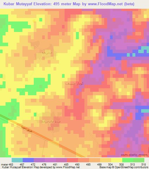 Kubar Mutayyaf,Syria Elevation Map