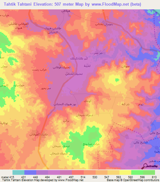 Tahtik Tahtani,Syria Elevation Map