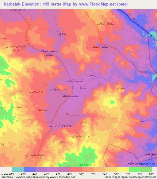 Karbalak,Syria Elevation Map