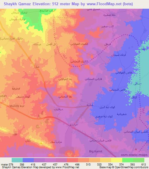 Shaykh Qamaz,Syria Elevation Map