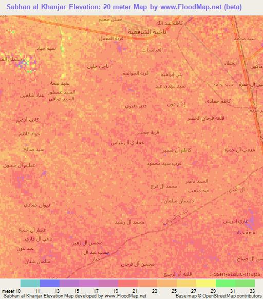 Sabhan al Khanjar,Iraq Elevation Map