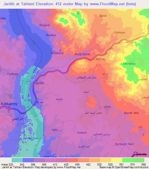 Jarikh at Tahtani,Syria Elevation Map