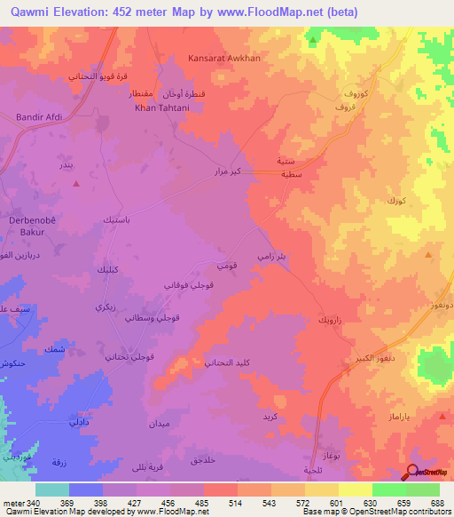 Qawmi,Syria Elevation Map