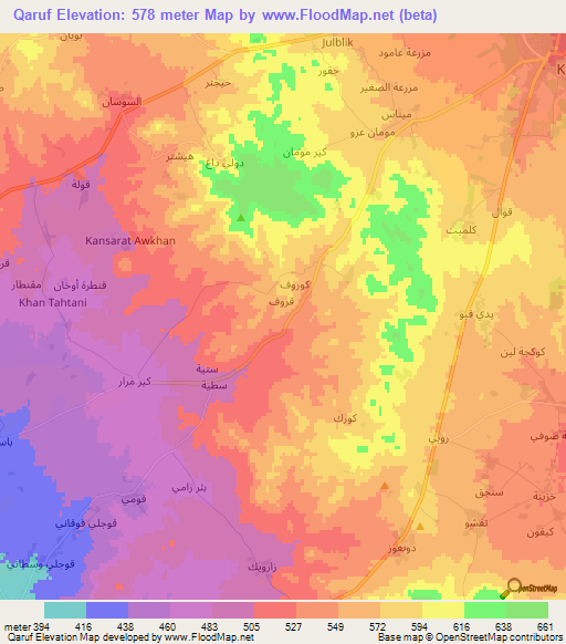 Qaruf,Syria Elevation Map