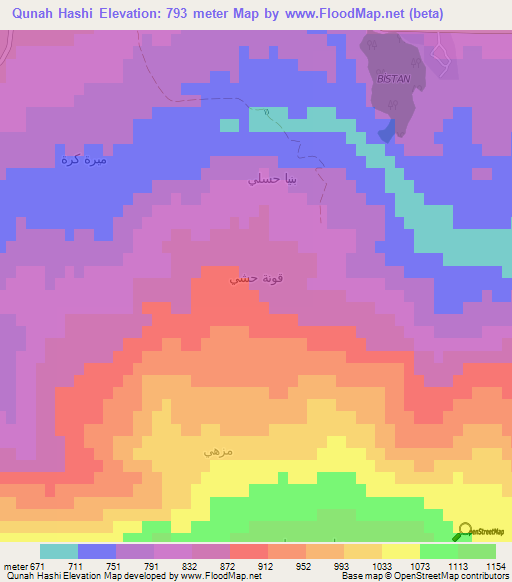 Qunah Hashi,Iraq Elevation Map
