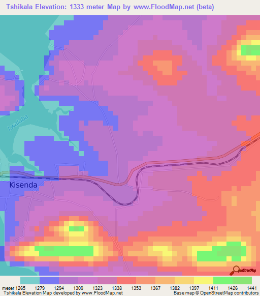 Tshikala,Congo (Kinshasa) Elevation Map