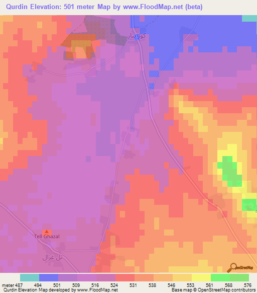 Qurdin,Syria Elevation Map