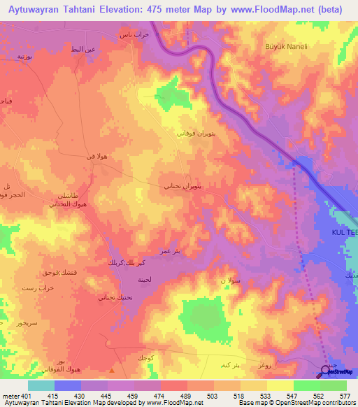 Aytuwayran Tahtani,Syria Elevation Map
