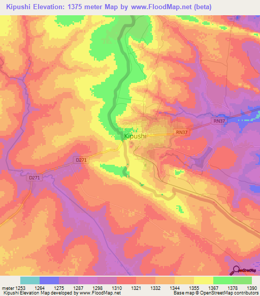 Kipushi,Congo (Kinshasa) Elevation Map