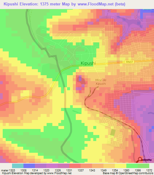 Kipushi,Congo (Kinshasa) Elevation Map