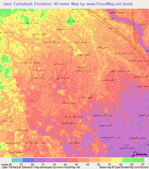 Qasr Farhatiyah,Iraq Elevation Map