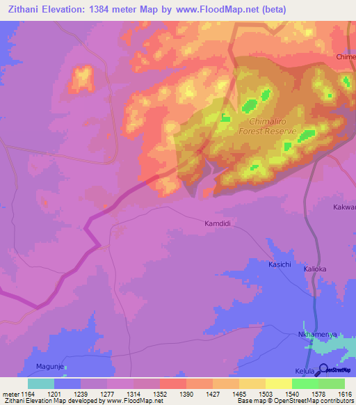 Zithani,Malawi Elevation Map