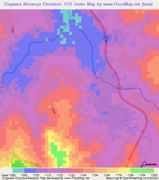 Zingwara Khowoya,Malawi Elevation Map