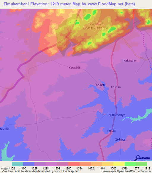 Zimukambani,Malawi Elevation Map