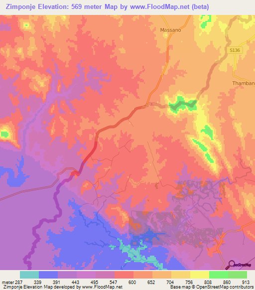 Zimponje,Malawi Elevation Map