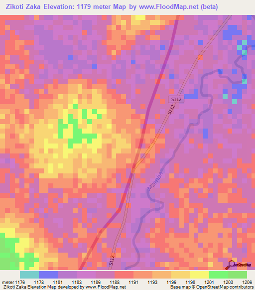 Zikoti Zaka,Malawi Elevation Map