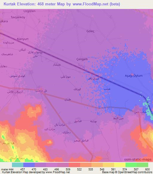 Kurtak,Syria Elevation Map