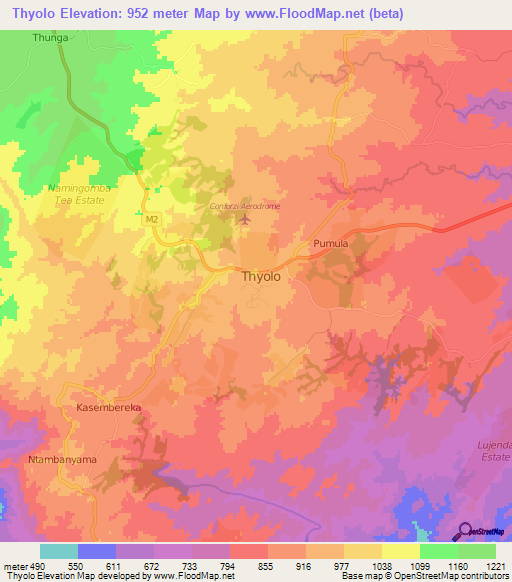 Thyolo,Malawi Elevation Map