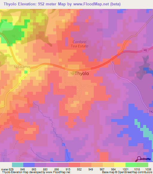 Thyolo,Malawi Elevation Map