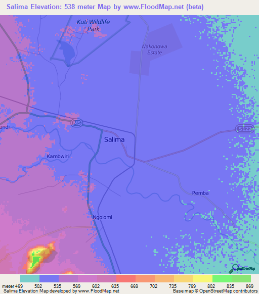 Salima,Malawi Elevation Map