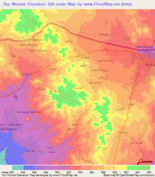 Kur Muman,Syria Elevation Map