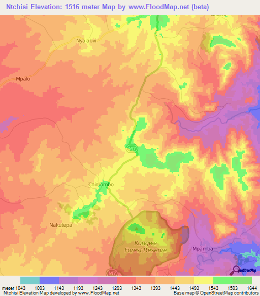Ntchisi,Malawi Elevation Map