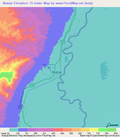 Nsanje,Malawi Elevation Map