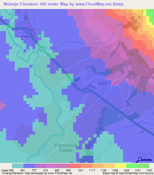 Mulanje,Malawi Elevation Map