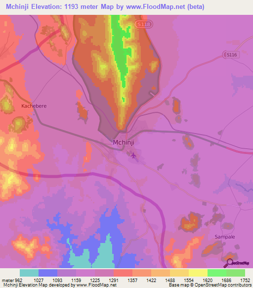 Mchinji,Malawi Elevation Map