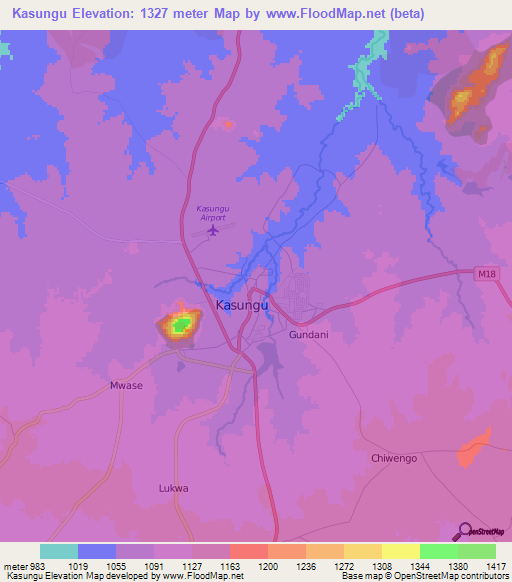 Kasungu,Malawi Elevation Map