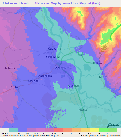 Chikwawa,Malawi Elevation Map
