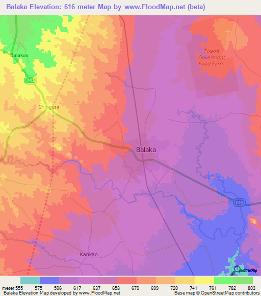 Balaka,Malawi Elevation Map