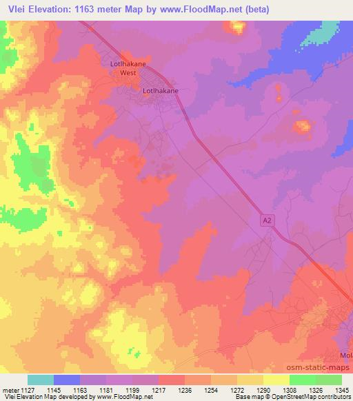 Vlei,Botswana Elevation Map