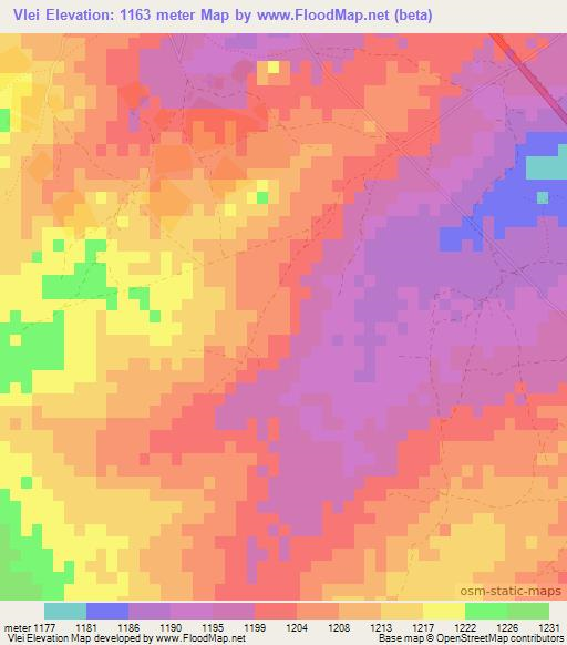 Vlei,Botswana Elevation Map