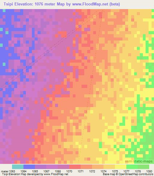 Tsipi,Botswana Elevation Map